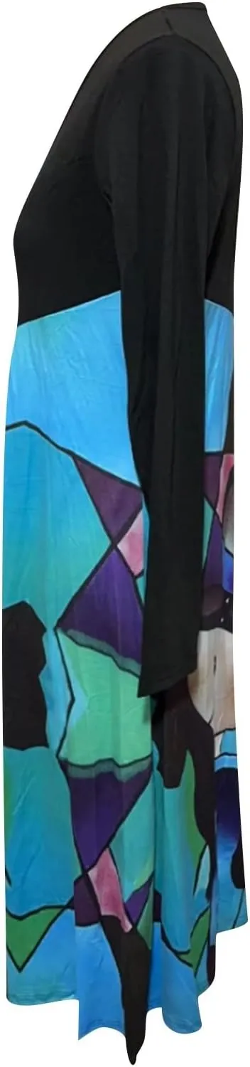 Women's Dresses Casual Fall Fashion 2024 Color Block Long Dresses Bohemian Floral Flowy Swing Cocktail Party Dresses