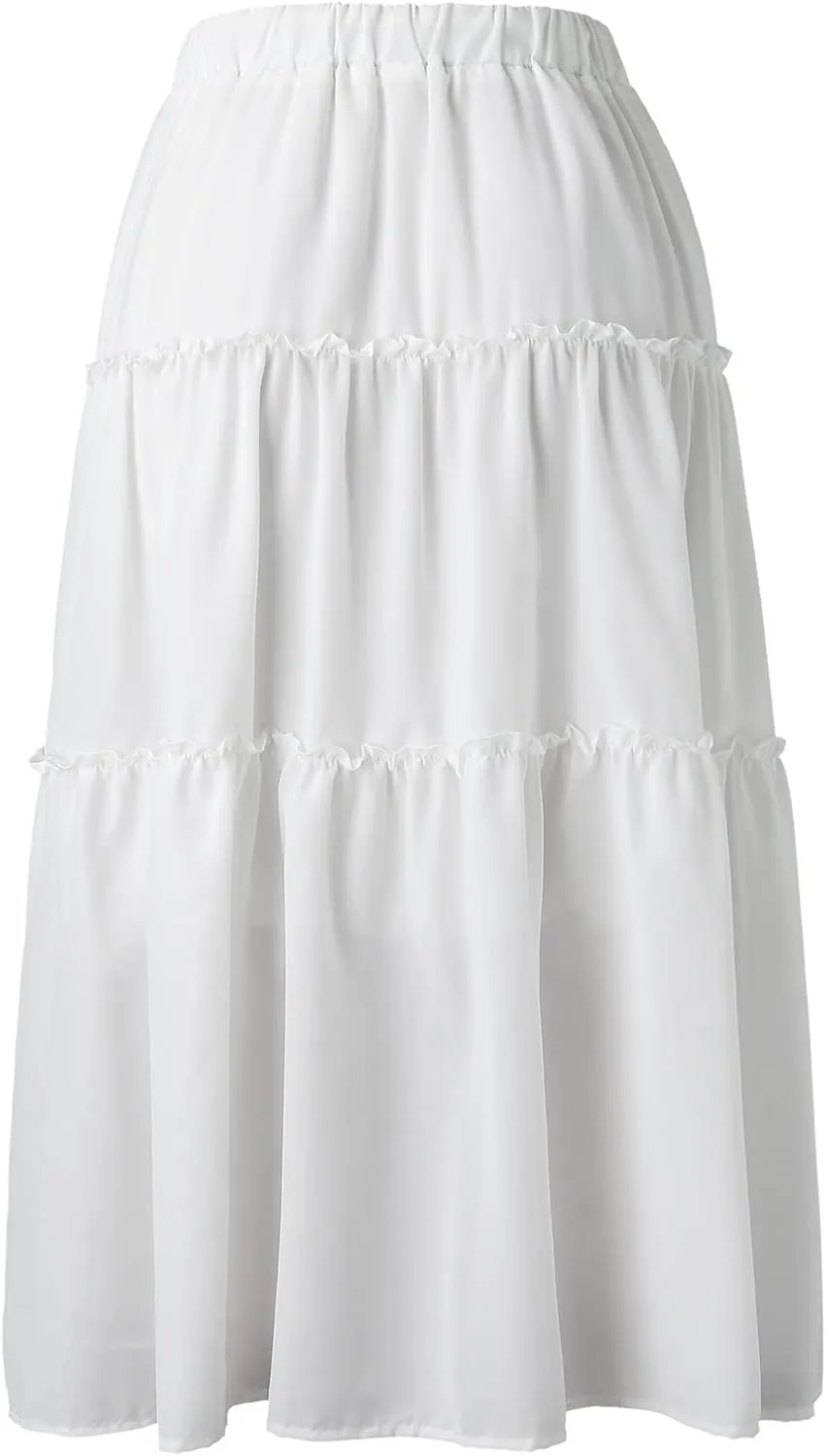 Womens Elastic High Waist Boho Maxi Skirt Ruffle A Line Swing Long Skirts Long Skirts for Women