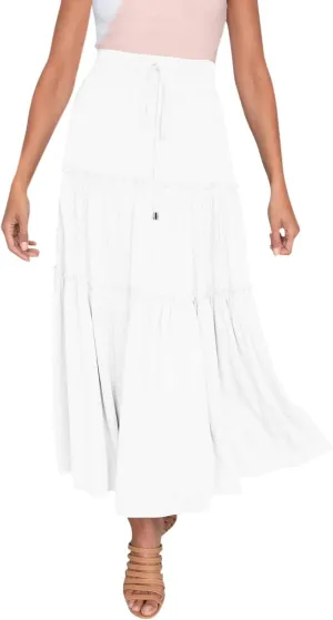 Womens Elastic High Waist Boho Maxi Skirt Ruffle A Line Swing Long Skirts Long Skirts for Women