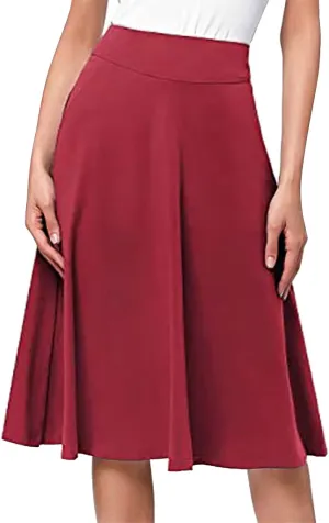 Women's Elastic High Waist Midi Skirt Solid Color Casual Skirt Plus Size Loose Beach Skirt with Pockets