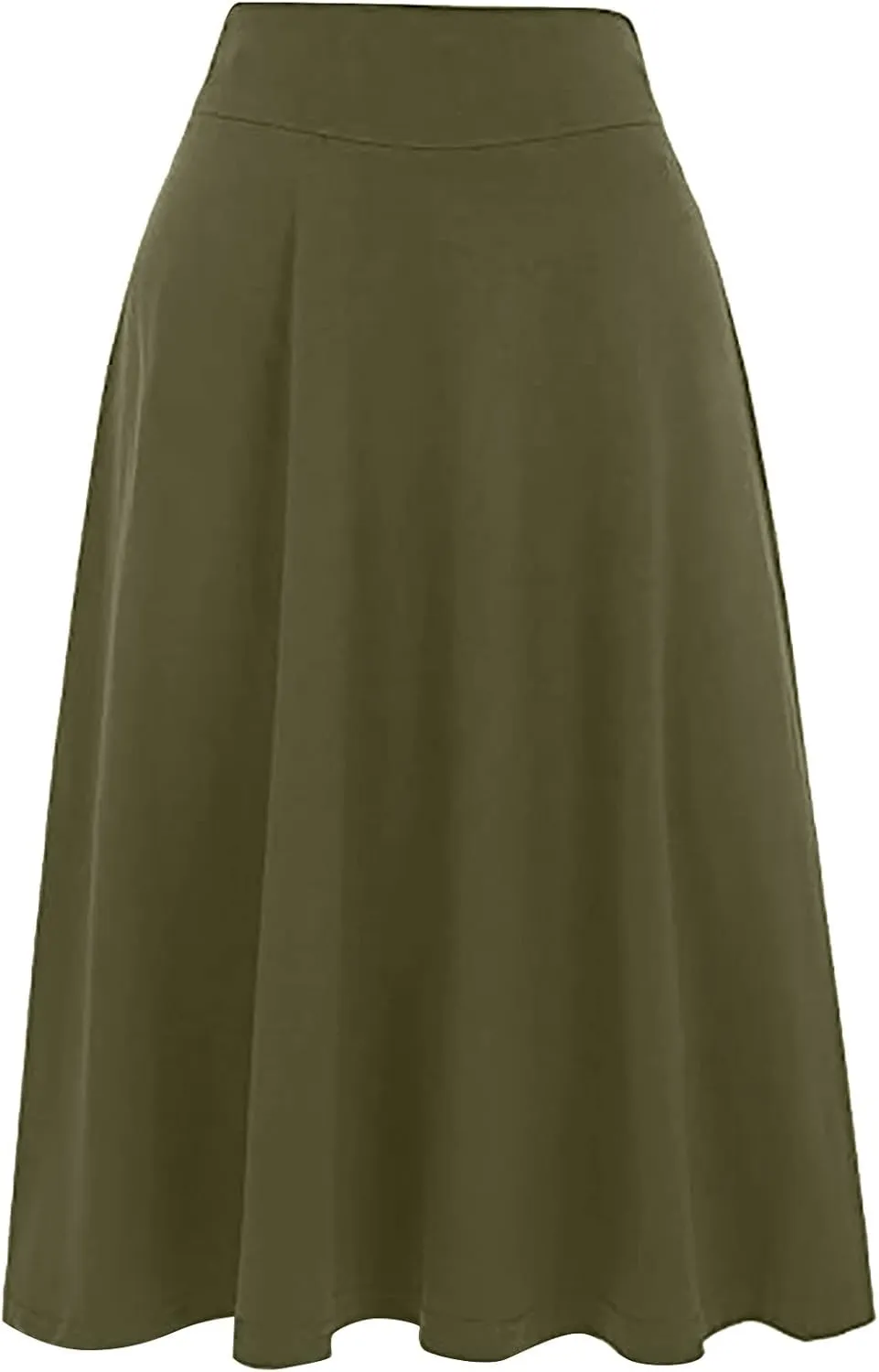 Women's Elastic High Waist Midi Skirt Solid Color Casual Skirt Plus Size Loose Beach Skirt with Pockets