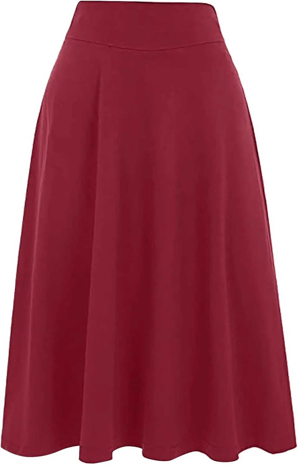 Women's Elastic High Waist Midi Skirt Solid Color Casual Skirt Plus Size Loose Beach Skirt with Pockets
