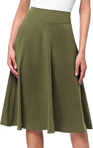Women's Elastic High Waist Midi Skirt Solid Color Casual Skirt Plus Size Loose Beach Skirt with Pockets