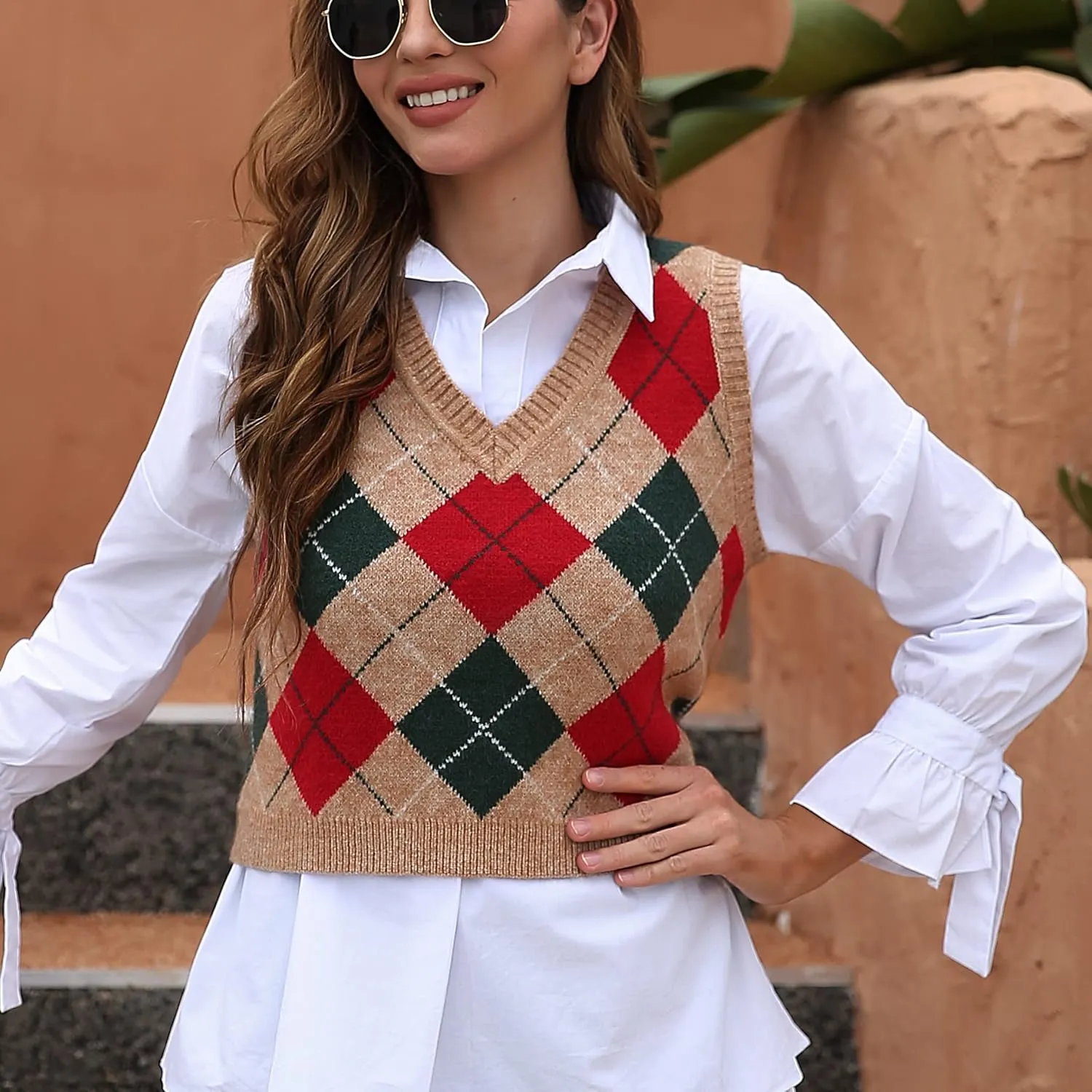 Women's Fashion Cropped Sweater Vest College Style Sleeveless Vest
