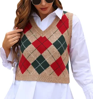 Women's Fashion Cropped Sweater Vest College Style Sleeveless Vest
