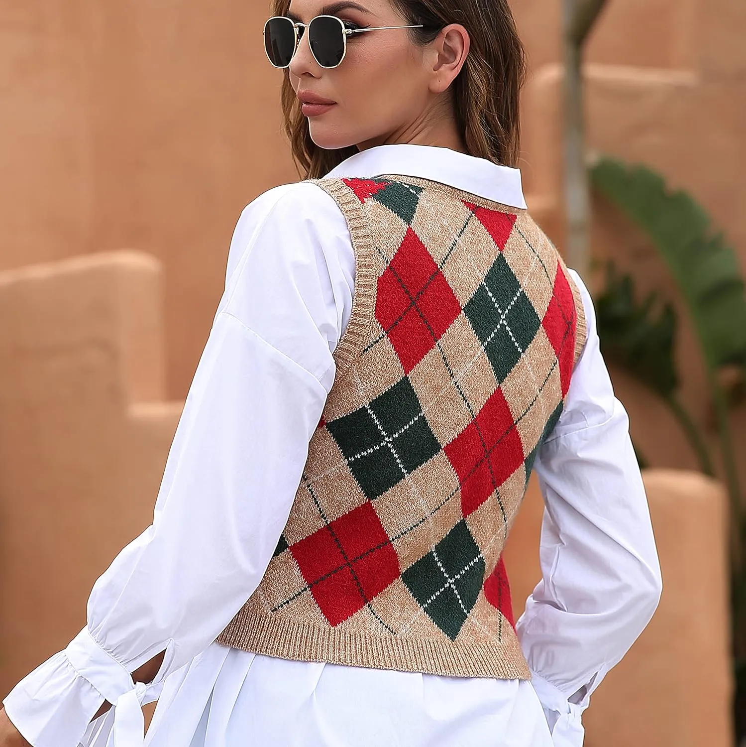 Women's Fashion Cropped Sweater Vest College Style Sleeveless Vest