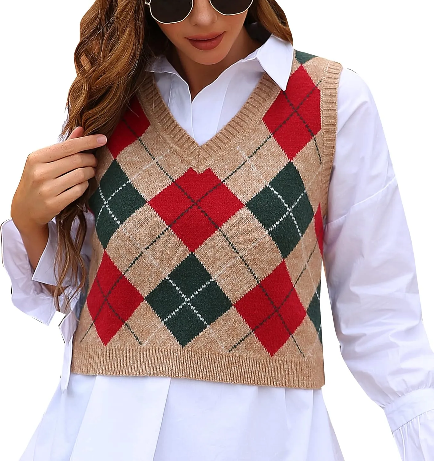 Women's Fashion Cropped Sweater Vest College Style Sleeveless Vest