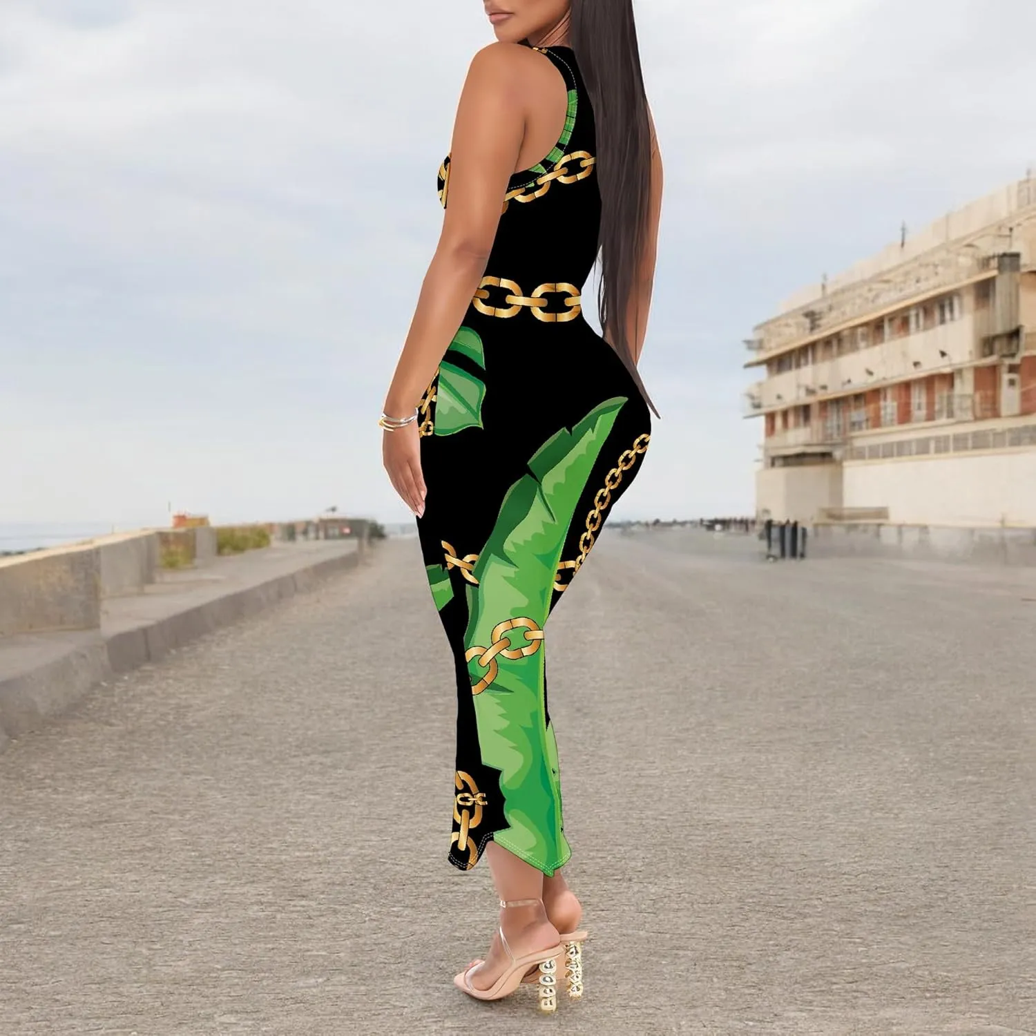 Women's Floral Print Maxi Dress Casual V Neck Sleeveless Summer Long Party Club Beach Sundresses Sexy Bodycon Tank Dress
