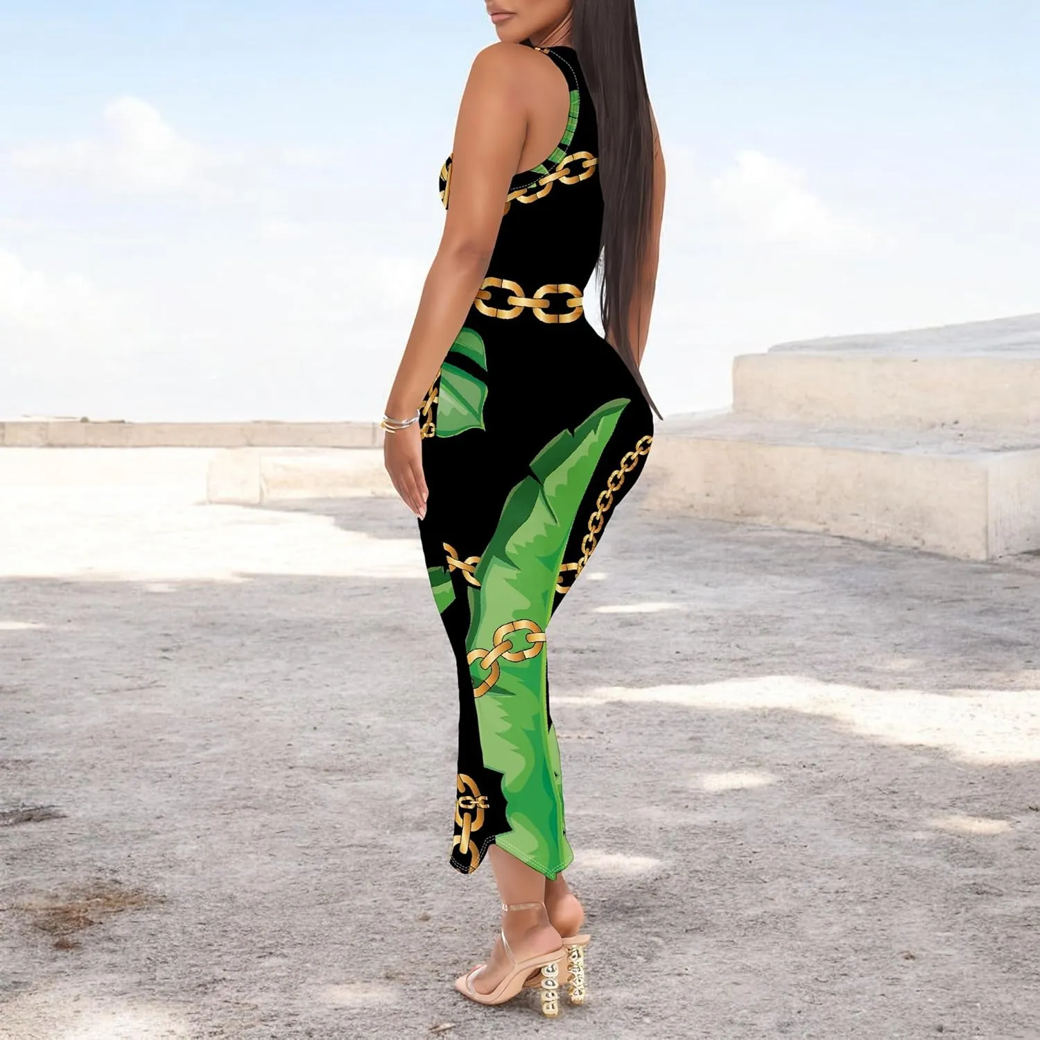 Women's Floral Print Maxi Dress Casual V Neck Sleeveless Summer Long Party Club Beach Sundresses Sexy Bodycon Tank Dress