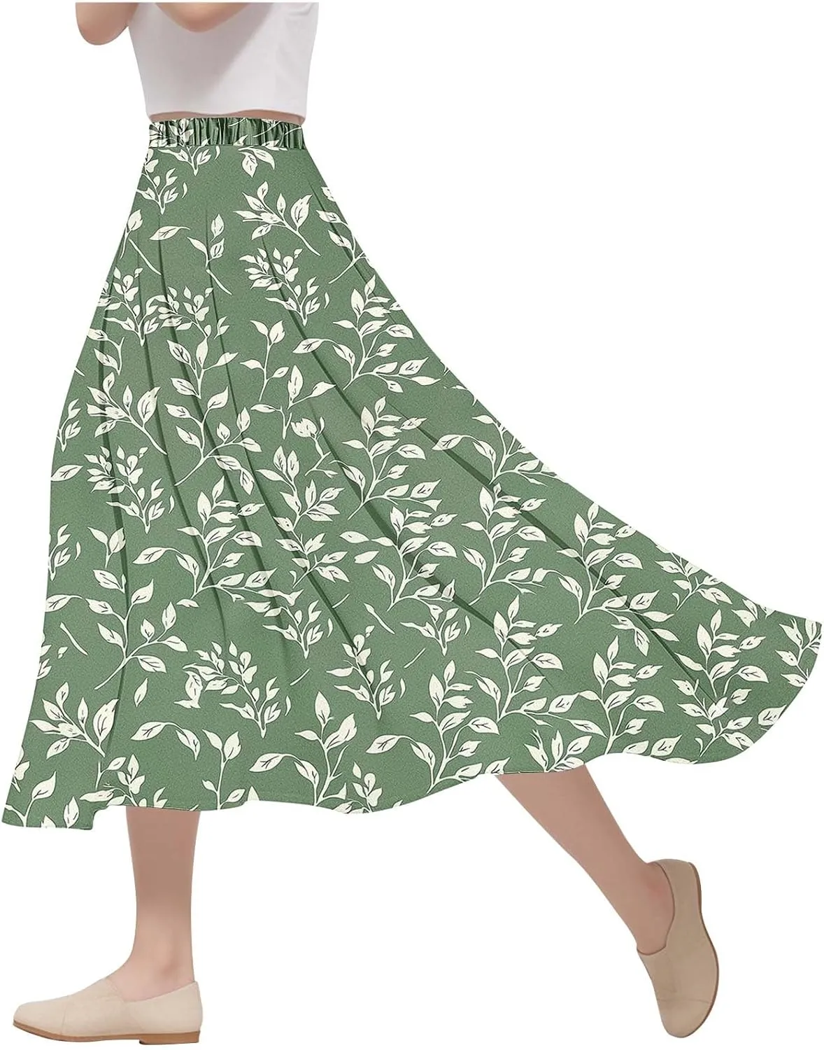 Women's Floral Print Maxi Skirts Flowy Swing A-Line Pleated Long Skirt Summer Fashion Boho Beach Vacation Outfit 2025