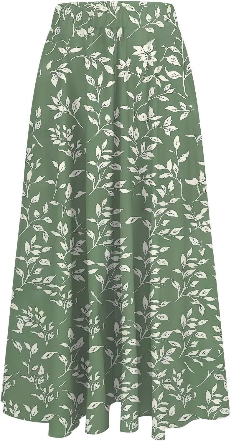 Women's Floral Print Maxi Skirts Flowy Swing A-Line Pleated Long Skirt Summer Fashion Boho Beach Vacation Outfit 2025