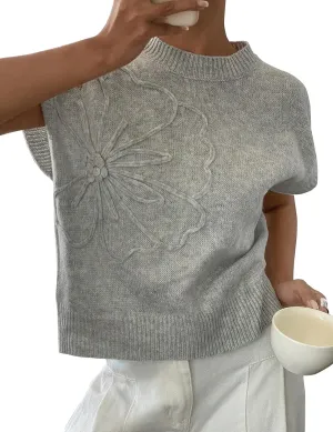 Womens Floral Sweater Vest Cute Cap Sleeve Tops 3D Flower Decor Knit Tank Top Loose Spring Fall Summer Clothes 2025