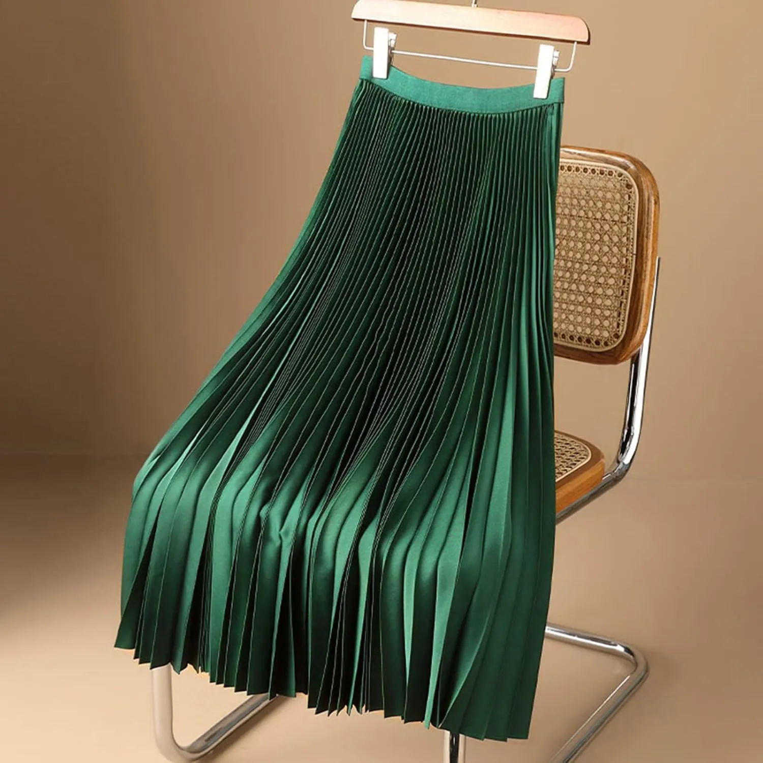 Women's Flowy Long Skirt Casual Satin Fashion Outfits Dresses Pleated A-Line Plus Size Swing Flare Midi Skirt