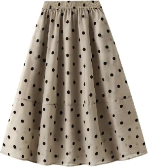 Womens Gauze Skirts Polka Dot Print A Line Swing Midi Skirt Summer Casual Boho Beach Skirts Resort Wear