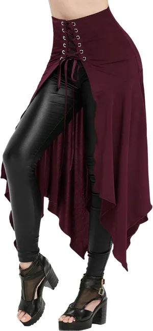 Women's Gothic Skirts Cutout Lace Up Skirt Asymmetrical Goth Skirts High Waist Pleated Skirt High Low Ruffle Skirts