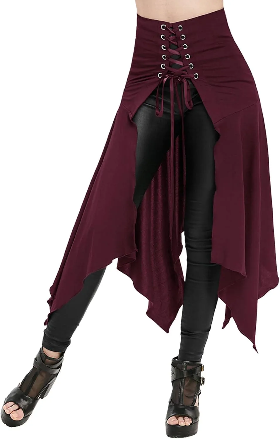 Women's Gothic Skirts Cutout Lace Up Skirt Asymmetrical Goth Skirts High Waist Pleated Skirt High Low Ruffle Skirts