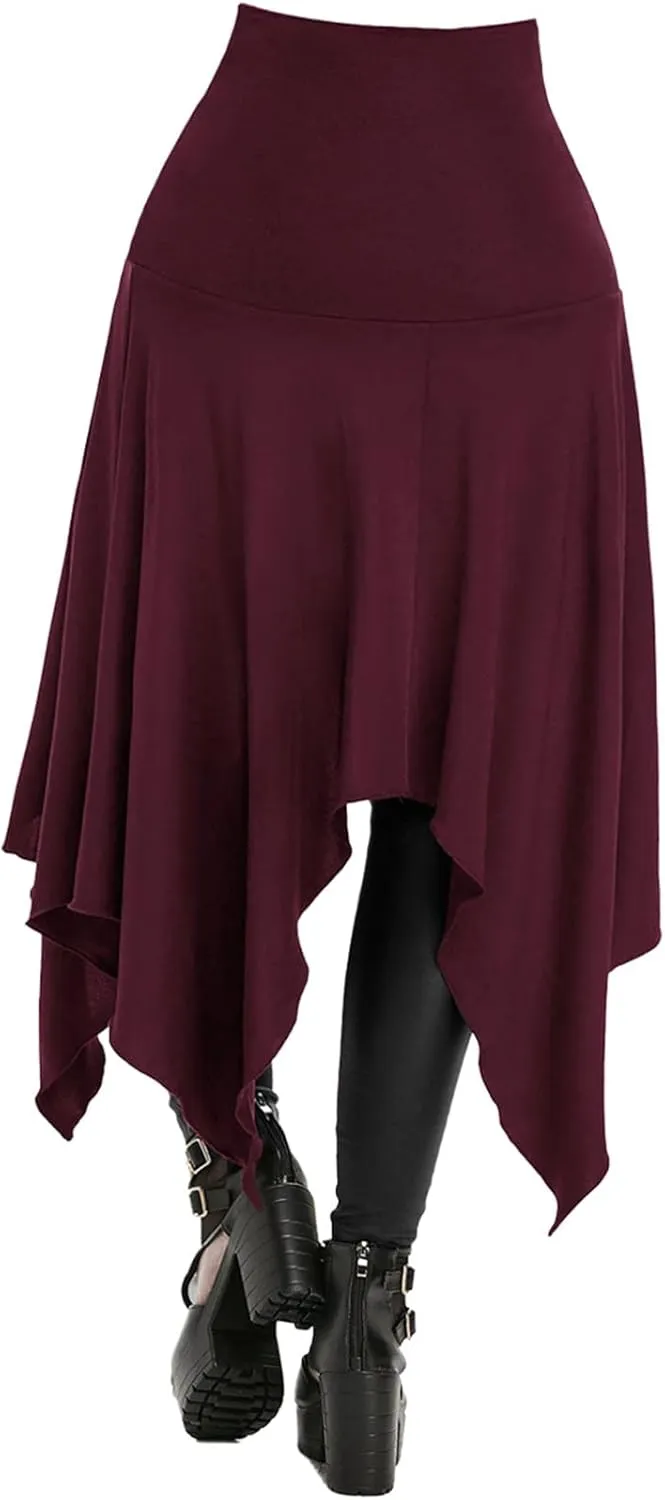 Women's Gothic Skirts Cutout Lace Up Skirt Asymmetrical Goth Skirts High Waist Pleated Skirt High Low Ruffle Skirts