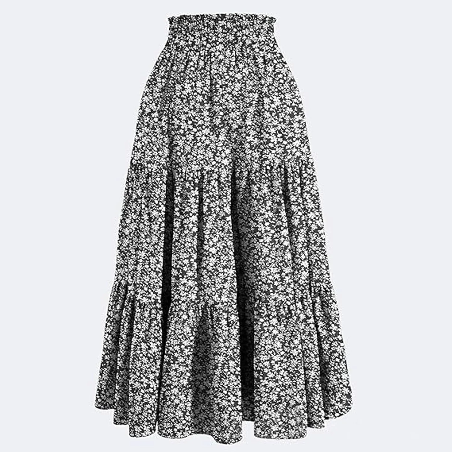 Womens High Waisted Elastic Skirt 2025 Trendy Casual Print Long Skirt Summer Flowy Swing Pleated A-Line Maxi Skirts