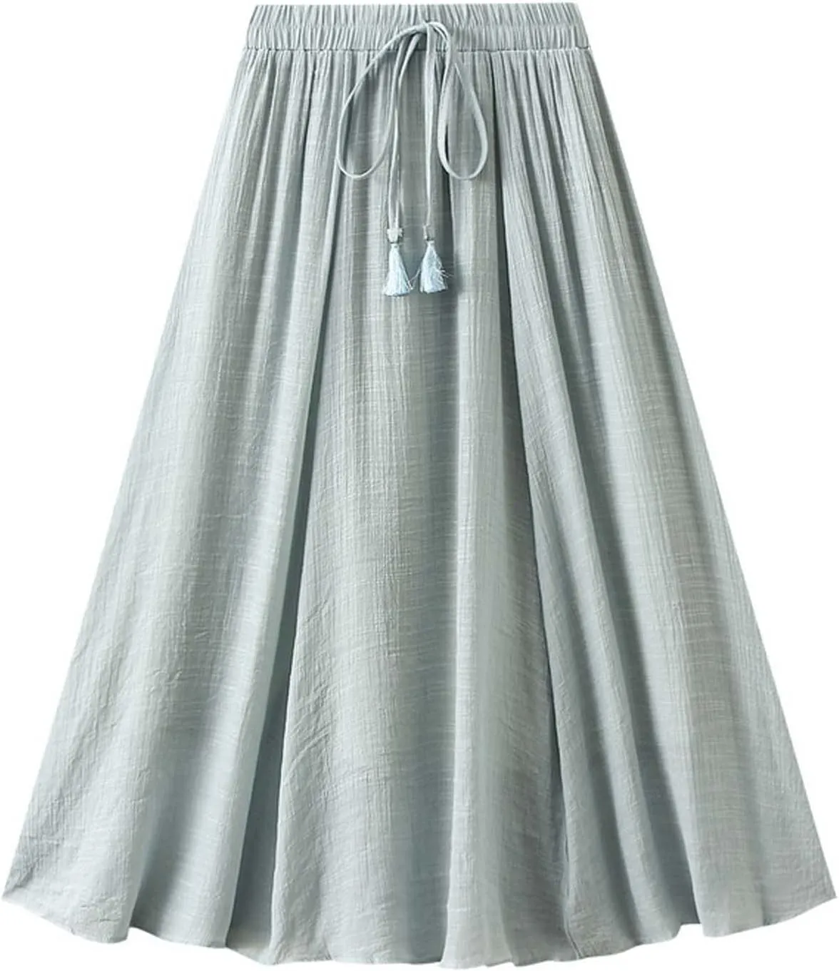 Womens Hot Drawstring Midi Skirt 2024 Summer Cotton Linen Skirts Casual High Waist Swing Skirt Beach Vacation Outfits