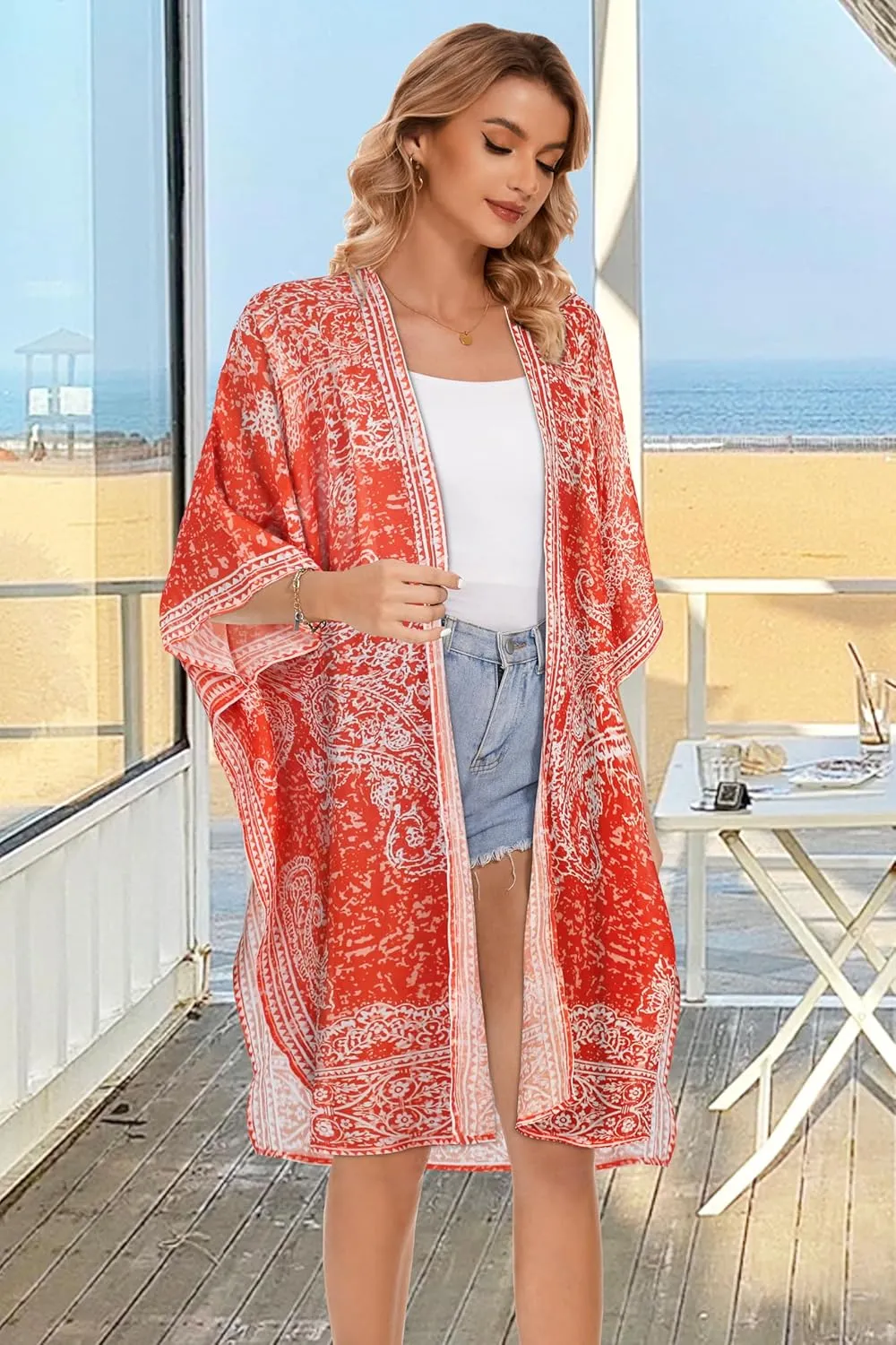Women's Kimono Beach Cover up for Summer Bathing Suits Cardigans Casual Loose Swimwear