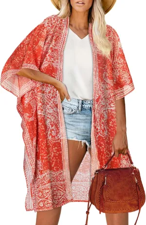 Women's Kimono Beach Cover up for Summer Bathing Suits Cardigans Casual Loose Swimwear