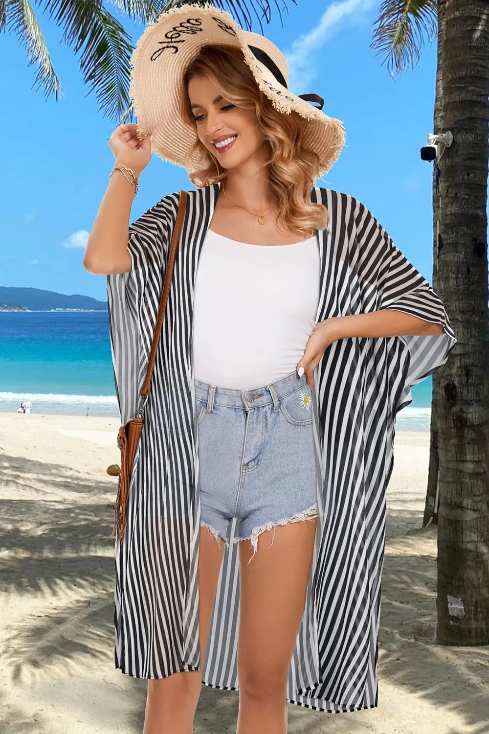 Women's Kimono Beach Cover up for Summer Bathing Suits Cardigans Casual Loose Swimwear
