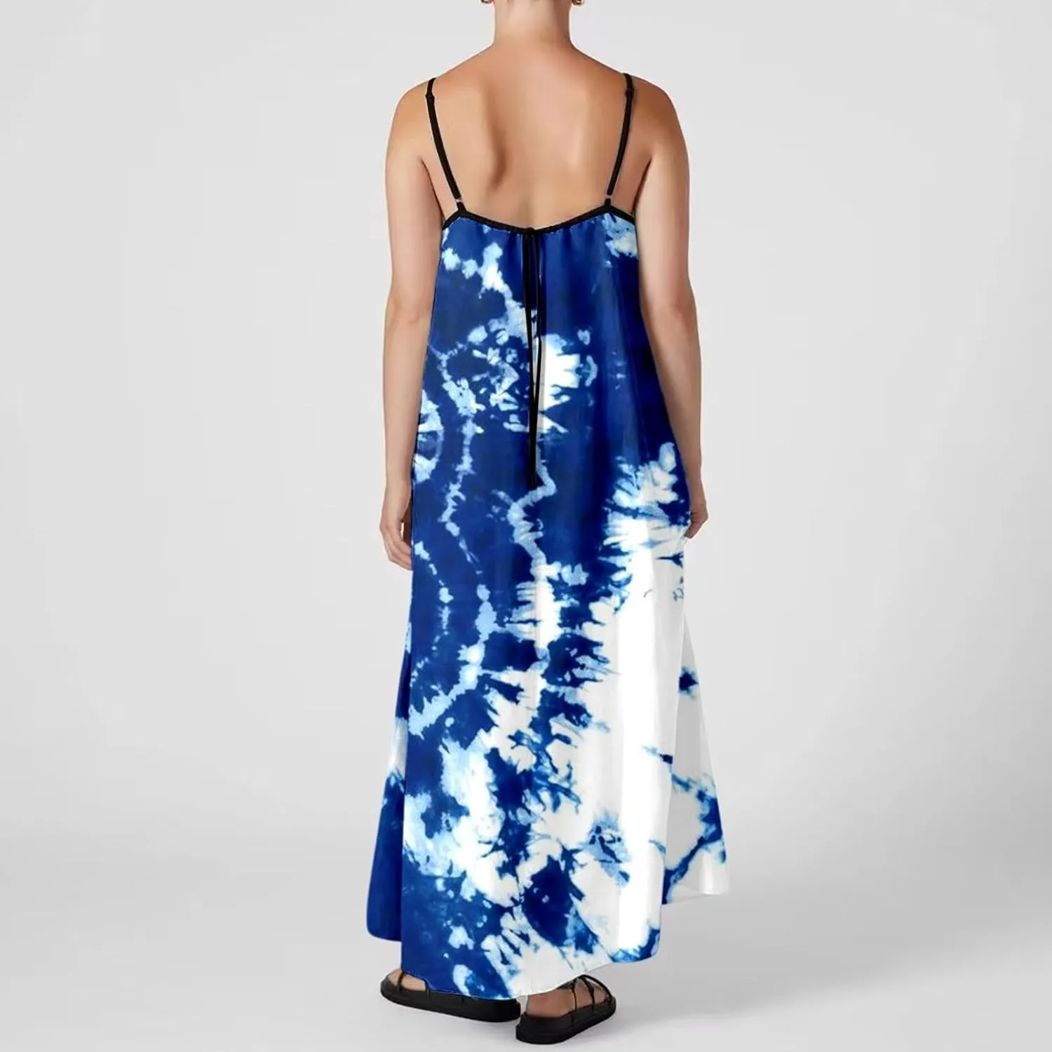 Womens Linen Maxi Dress Contrast Trim Spaghetti Straps Summer Outfits Sleeveless Long Dresses Women's Maxi Dress