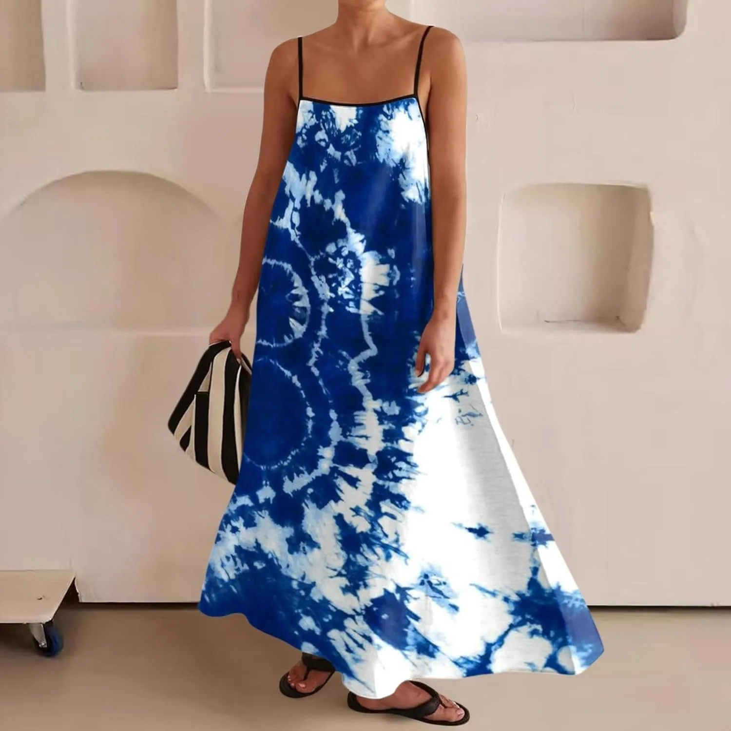 Womens Linen Maxi Dress Contrast Trim Spaghetti Straps Summer Outfits Sleeveless Long Dresses Women's Maxi Dress