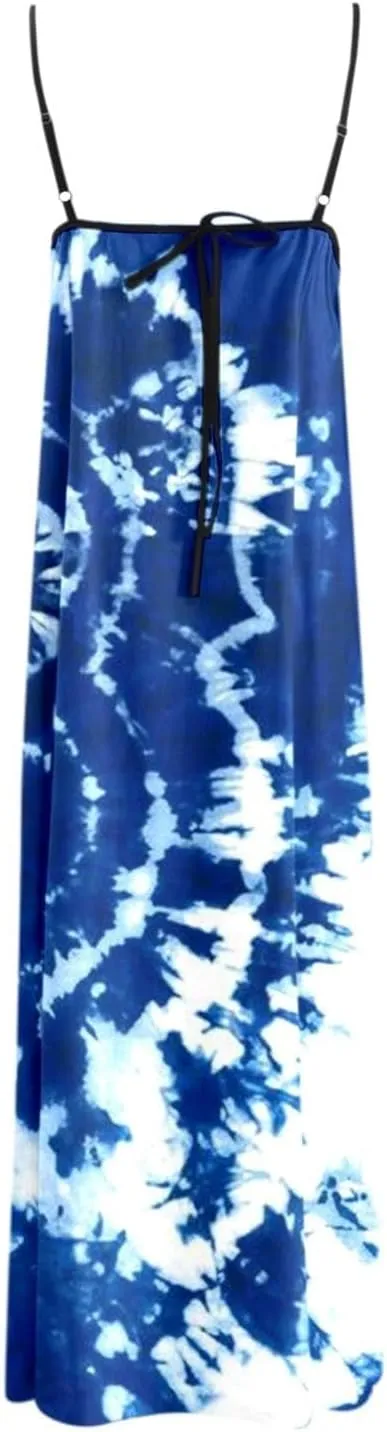 Womens Linen Maxi Dress Contrast Trim Spaghetti Straps Summer Outfits Sleeveless Long Dresses Women's Maxi Dress