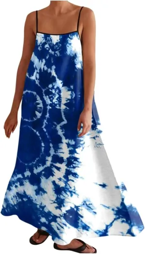 Womens Linen Maxi Dress Contrast Trim Spaghetti Straps Summer Outfits Sleeveless Long Dresses Women's Maxi Dress