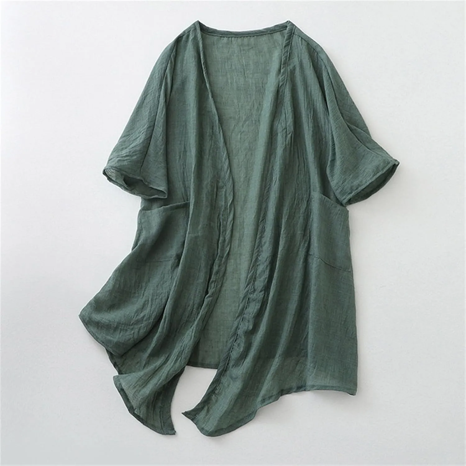 Womens Long Cardigans Lightweight Cover Up Fall Casual Loose Fit Half Sleeve Cotton Tops Beach Coverups with Pockets