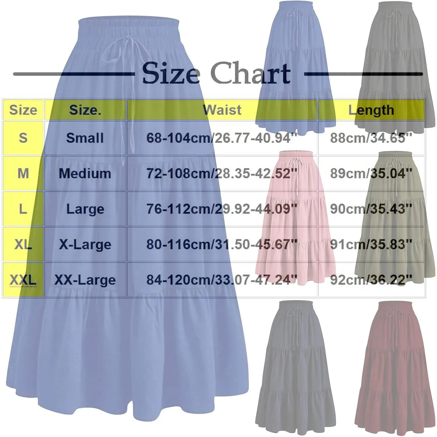 Women's Maxi Floral Skirts Elastic Waist Drawstring Tiered Ruffled Boho Skirt Spring Summer Casual Outfit Beach Dress