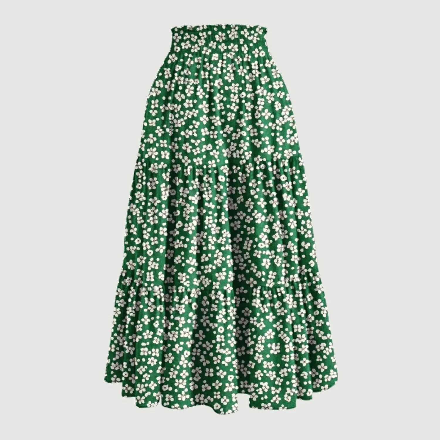 Women's Maxi Floral Skirts Elastic Waist Drawstring Tiered Ruffled Boho Skirt Spring Summer Casual Outfit Beach Dress
