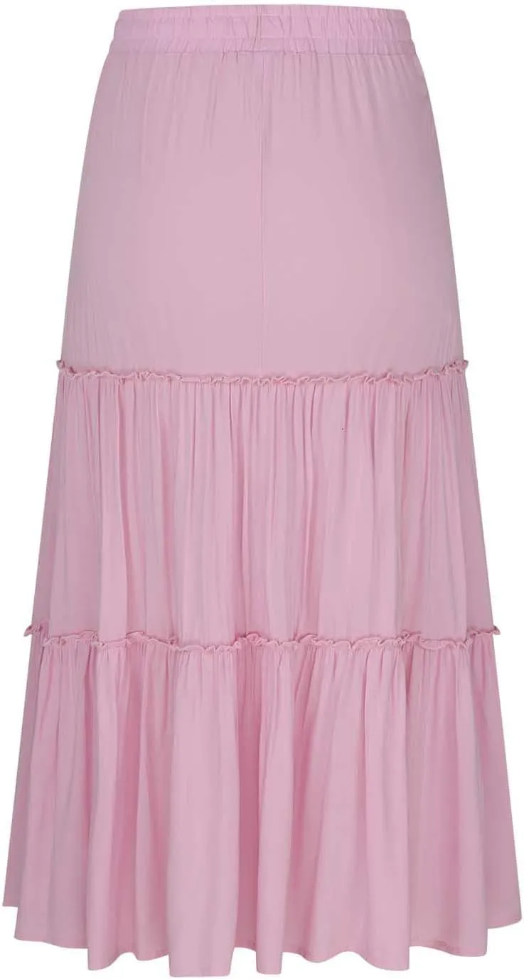 Women's Maxi Skirts Tiered A-Line Pleated Long Skirt Summer Drawstring High Waist Boho Beach Vacation Travel Outfits