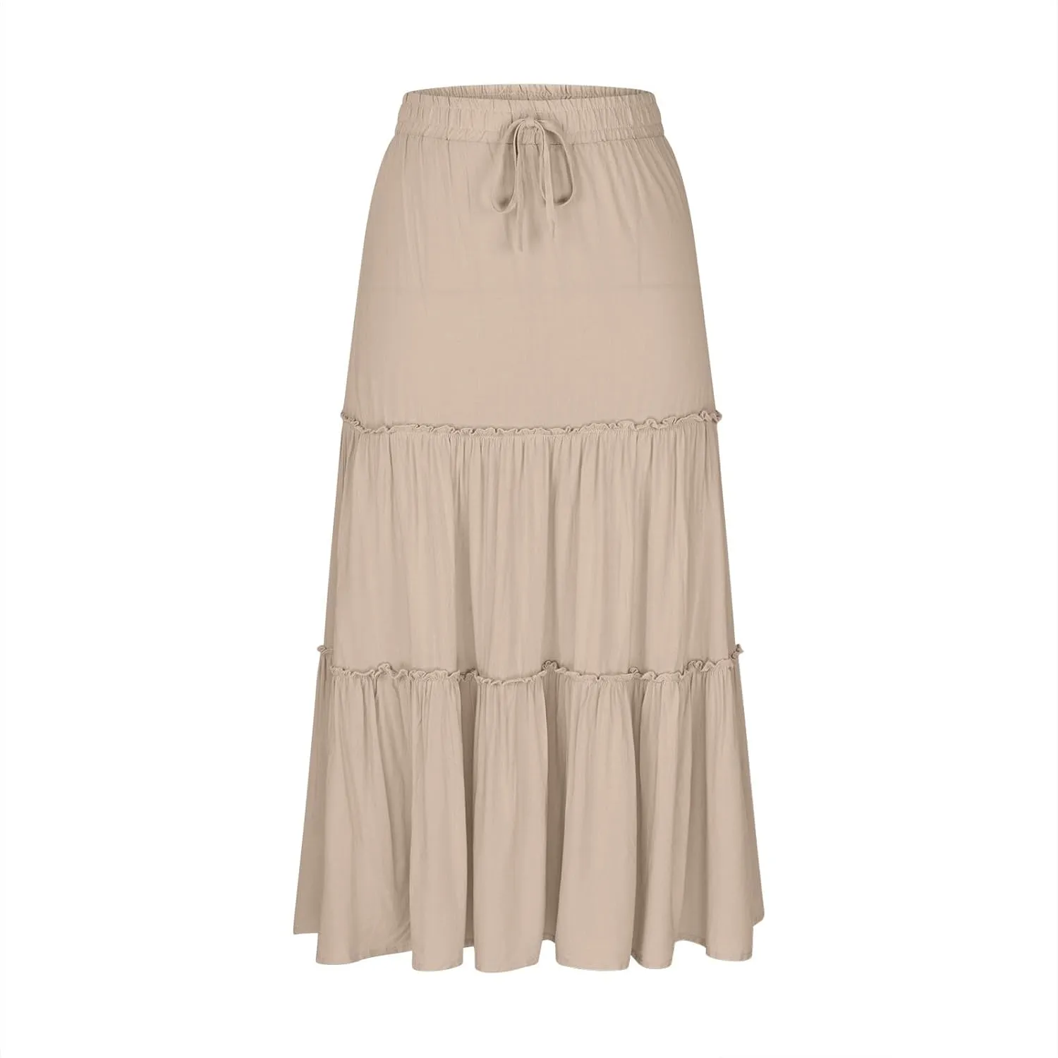 Women's Maxi Skirts Tiered A-Line Pleated Long Skirt Summer Drawstring High Waist Boho Beach Vacation Travel Outfits