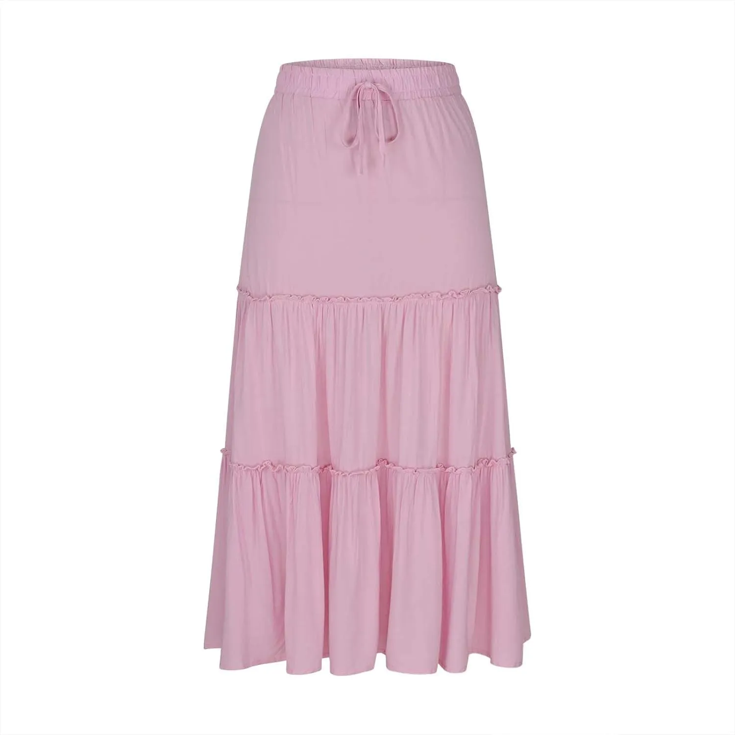Women's Maxi Skirts Tiered A-Line Pleated Long Skirt Summer Drawstring High Waist Boho Beach Vacation Travel Outfits