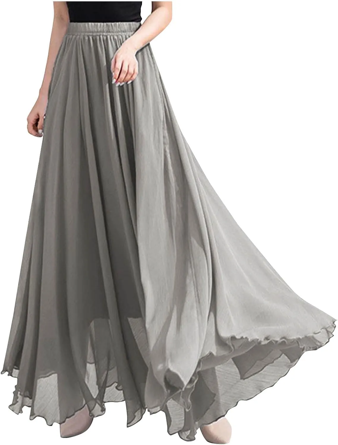Women's Maxi Summer Skirts Chiffon A Line Flowy Skirts Long Boho Beach Dress High Waisted Lyrical Dance Skirts