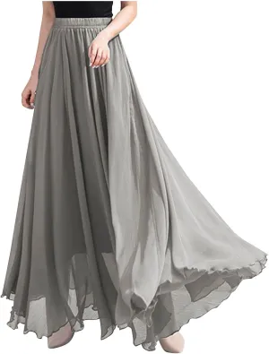 Women's Maxi Summer Skirts Chiffon A Line Flowy Skirts Long Boho Beach Dress High Waisted Lyrical Dance Skirts
