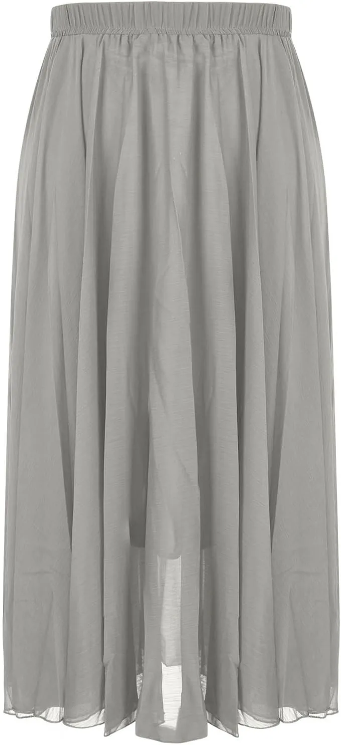 Women's Maxi Summer Skirts Chiffon A Line Flowy Skirts Long Boho Beach Dress High Waisted Lyrical Dance Skirts