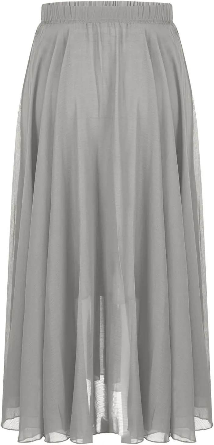 Women's Maxi Summer Skirts Chiffon A Line Flowy Skirts Long Boho Beach Dress High Waisted Lyrical Dance Skirts