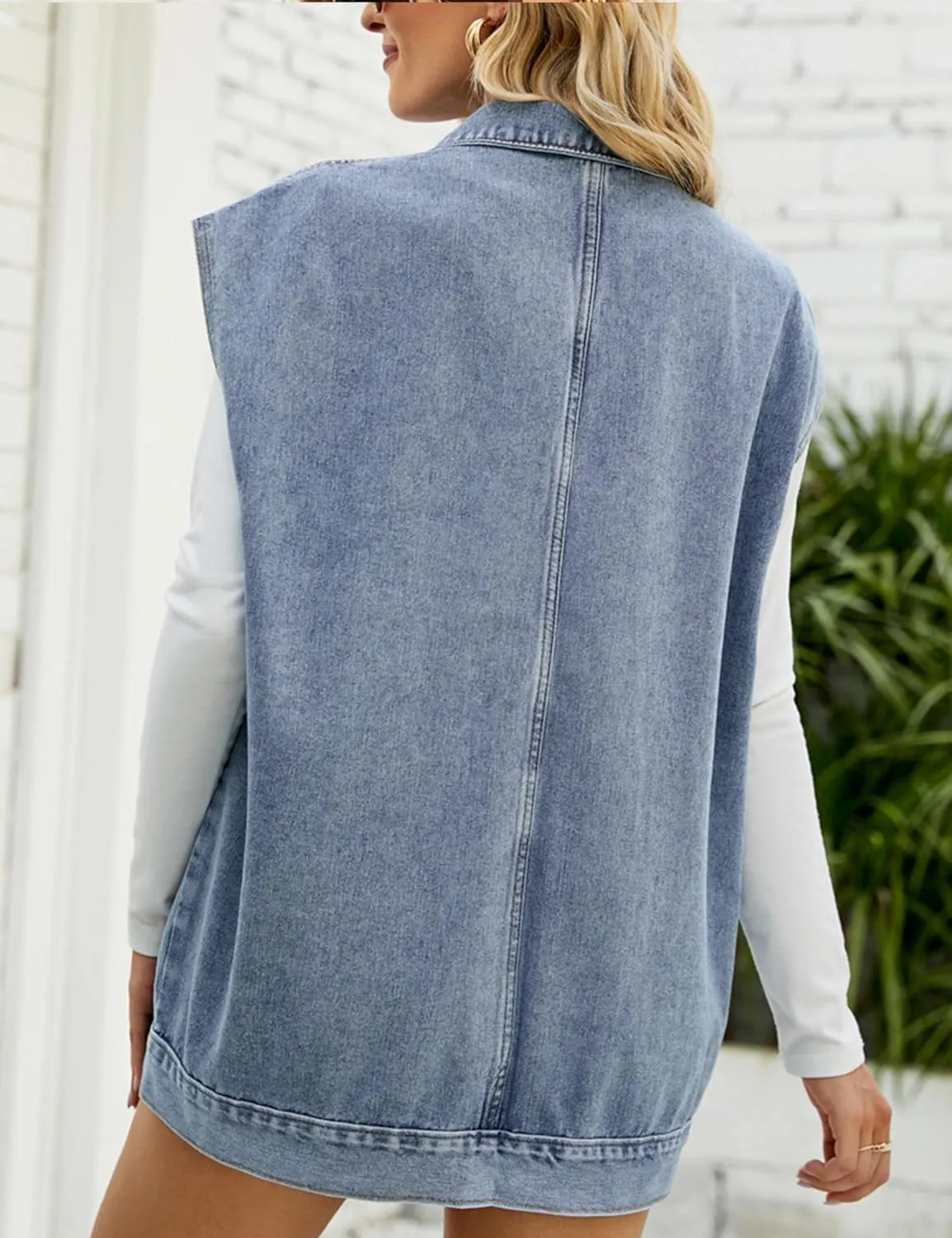Womens Oversized Sleeveless Jean Denim Jacket Button Down Vest Top for Women Summer Waistcoat Jeans Vests Tops