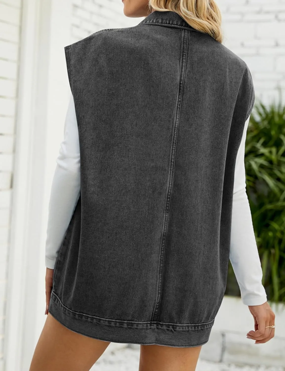 Womens Oversized Sleeveless Jean Denim Jacket Button Down Vest Top for Women Summer Waistcoat Jeans Vests Tops