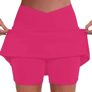 Women's Pleated Skirts Summer Sports Loose Trendy Drawstring Solid Color Yoga Fitness Tennis Skirt Plus Size, S-5XL