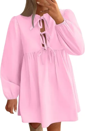 Womens Plus Size Fall Dresses Midi Trendy Lantern Long Sleeve Dress Elegant Solid Flowy Swing Cocktail Party Dresses