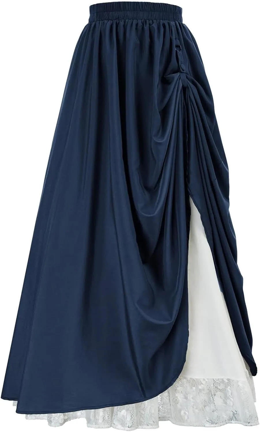 Women's Renaissance Skirt Victorian Peasant Double-Layer Maxi Long Skirts Casual Elastic Waisted Skirt Retro Costumes