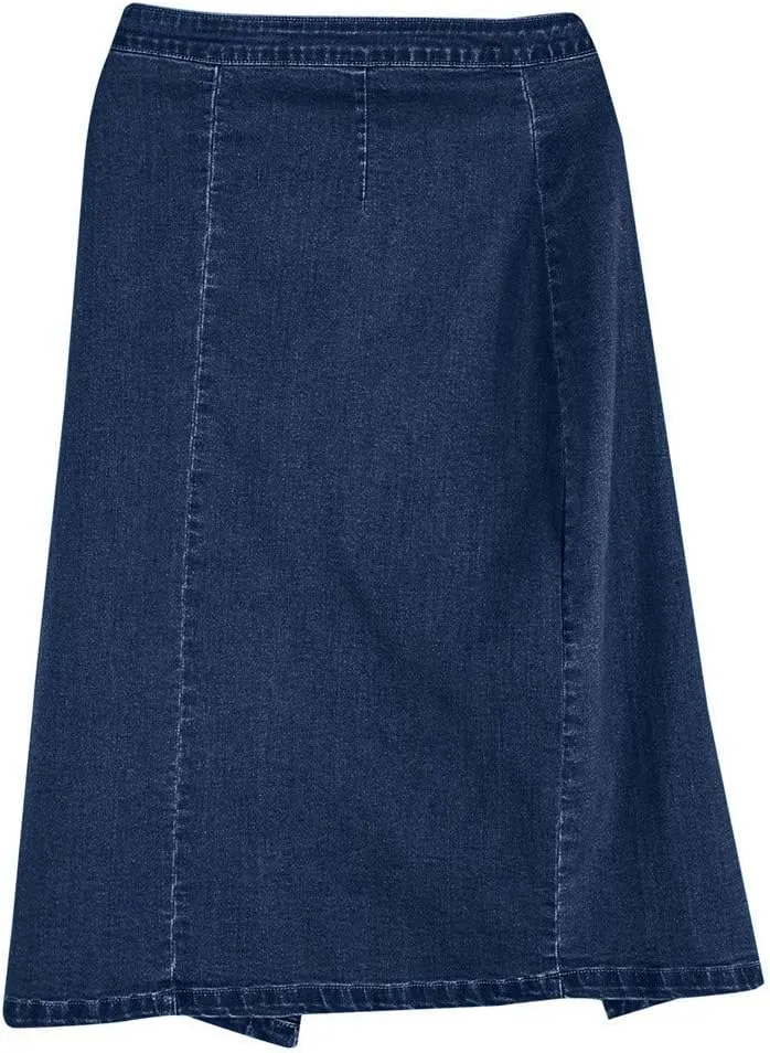 Women's Retro Exposure Button/Zipper-Fly Full Length A-Line Fishtail Maxi Long Washed Denim Jean Skirt Split Hem Skirts