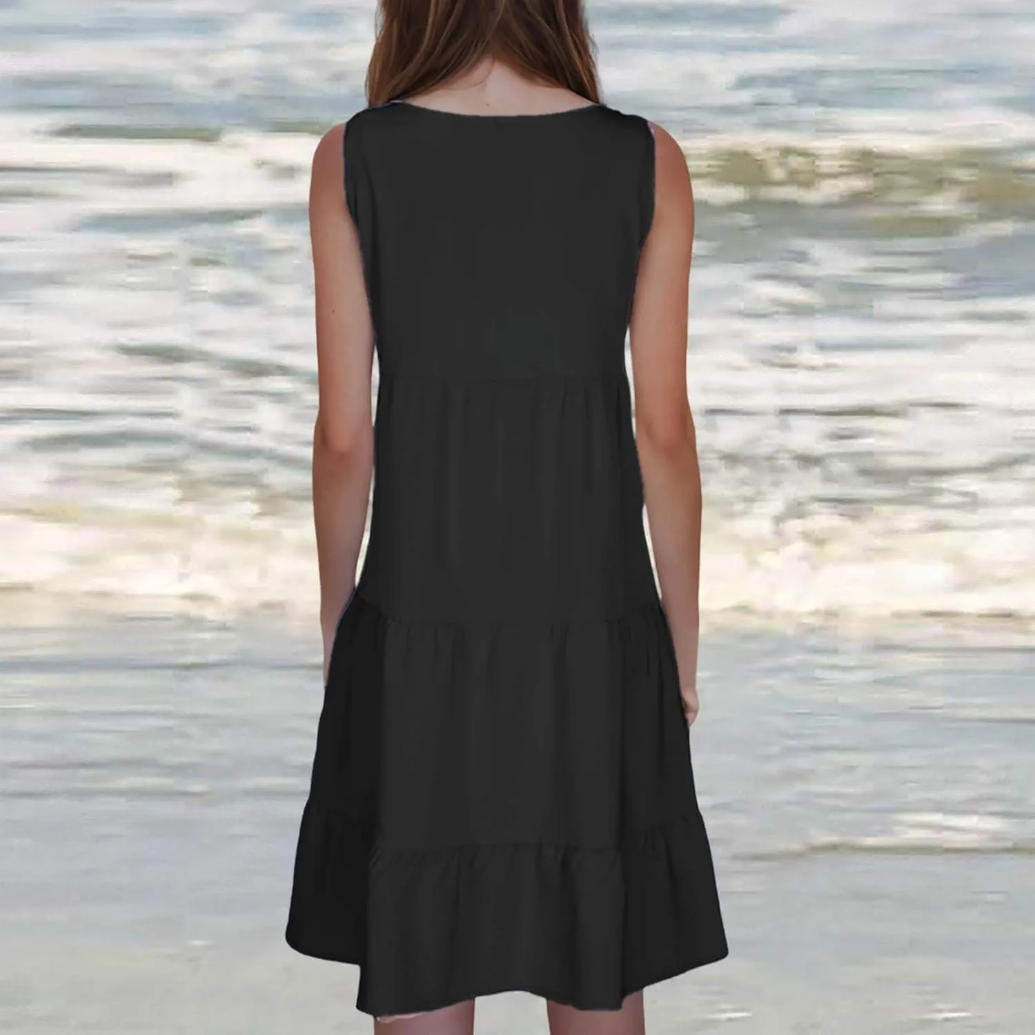 Womens Ruffle Tiered Swing Dresses Sleeveless Boho Tank Sundress Summer Casual A Line Mini Dress for Beach Vacation