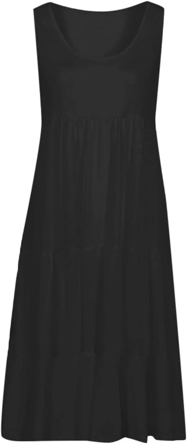 Womens Ruffle Tiered Swing Dresses Sleeveless Boho Tank Sundress Summer Casual A Line Mini Dress for Beach Vacation
