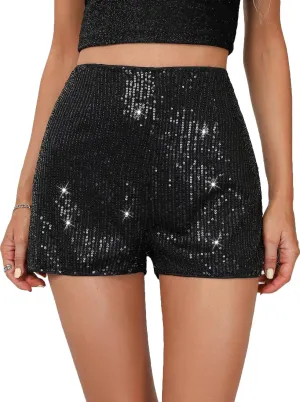 Women's Sequins Shorts Elastic High Waisted Leg Shorts Glitter Party Hot Pants for Clubwear Night-Out Disco Party Costume