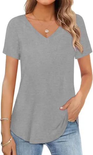 Womens Shirt Long Sleeve V Neck T-Shirt Cotton Tops Basic Tees